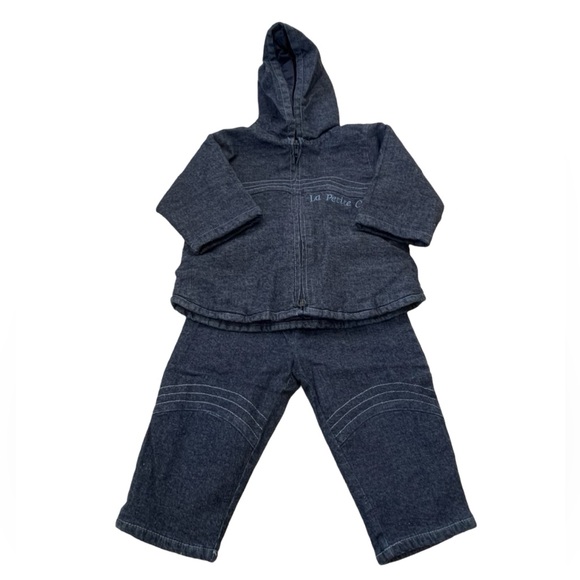 Warm Cozy La Petite Ourse Denim Hooded Jacket & Pants 9 Mos EUC Outfit - Picture 5 of 15